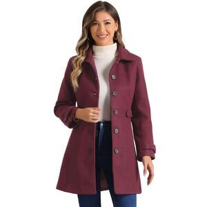 Winter Classic Overcoat with Pockets Single Breasted Pea Coat Burgundy